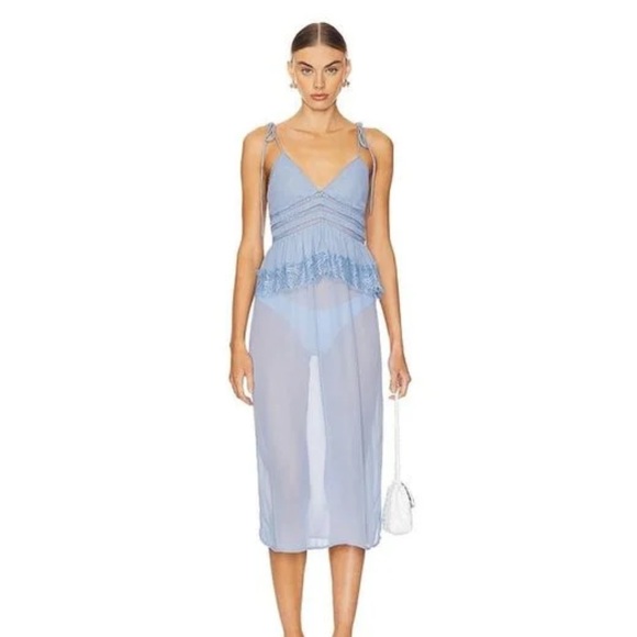 NWT NEW Free People Kiki Peplum Sheer Ruffed Blue Slip Dress Size Medium M - Picture 1 of 9